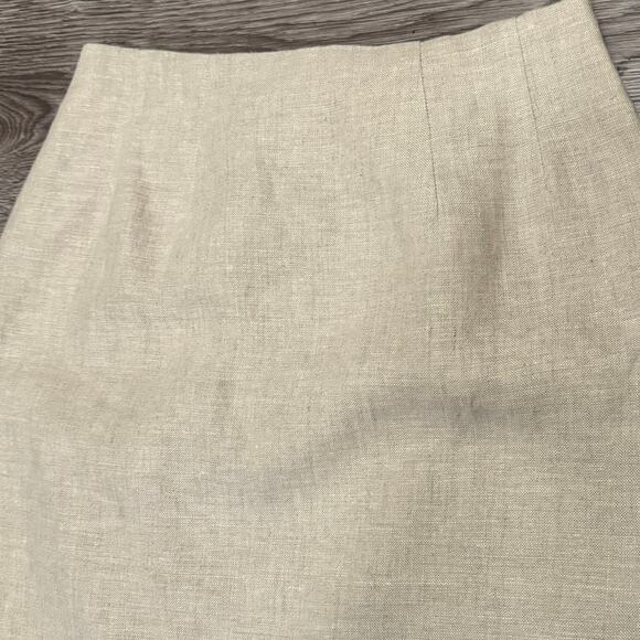 Vintage Beige Linen Midi Skirt Neutral Size 6 Medium Chic Workwear Career Office - Picture 3 of 7